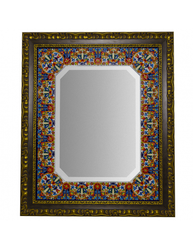 Espejo decorativo de pared cerámica  española decorativa andaluza marco Nogal 73x89cms. 03760101