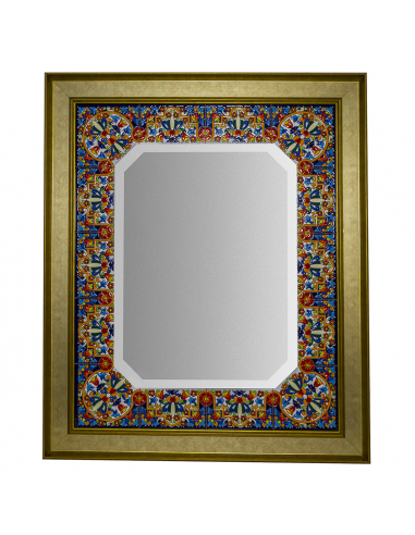 Espejo decorativo de pared cerámica  española decorativa andaluza marco Dorado 73x89cms. 03760102