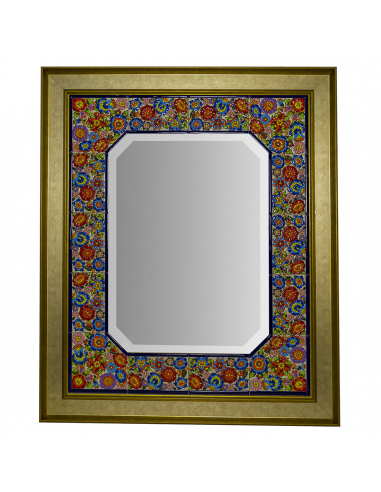 Espejo decorativo de pared cerámica  española decorativa andaluza marco Dorado 73x89cms. 03760202