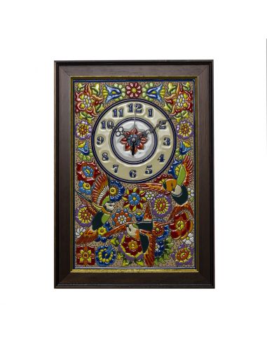 Reloj Cocina con marco nogal cerámica española decorativa andaluza 20x30 cms. 02340101