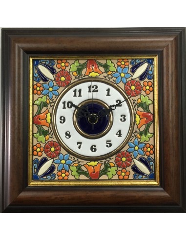 Reloj azulejo cerámica española decorativa andaluza. Con marco 22 cms. 02150101