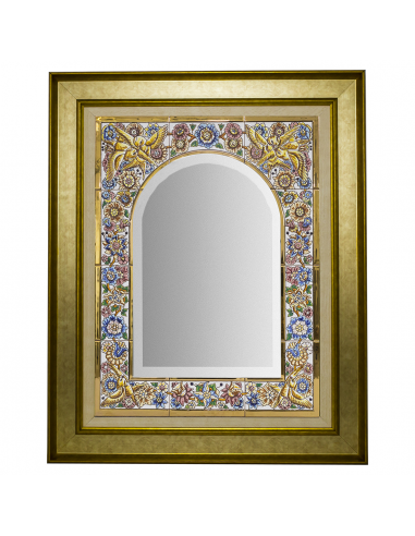 Espejo decorativo de pared cerámica  española decorativa andaluza marco dorado plata 64x79cms. 03670102
