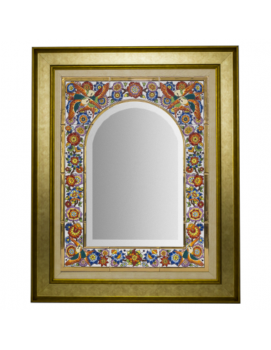 Espejo decorativo de pared cerámica  española decorativa andaluza marco Dorado 64x79cms. 03670202