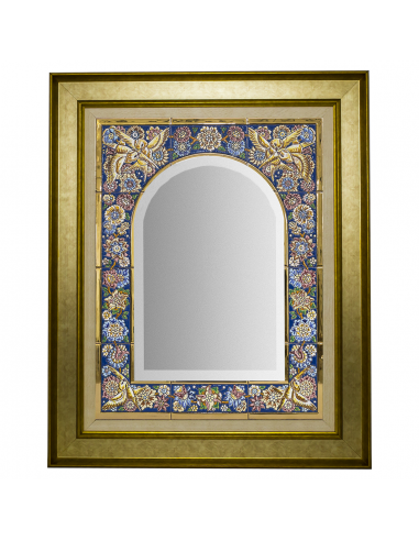 Espejo decorativo de pared cerámica  española decorativa andaluza marco dorado plata 64x79cms. 03670502