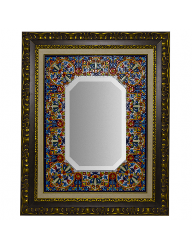 Espejo decorativo de pared cerámica  española decorativa andaluza marco Nogal 64x79cms. 03670301