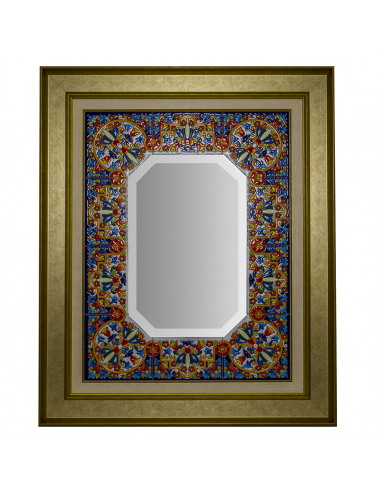 Espejo decorativo de pared cerámica  española decorativa andaluza marco Dorado 64x79cms. 03670302