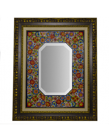Espejo decorativo de pared cerámica  española decorativa andaluza marco Nogal 64x79cms. 03670401