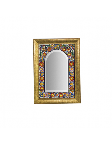 Espejo decorativo de pared cerámica  española decorativa andaluza marco dorado 38x53cms. 03450102